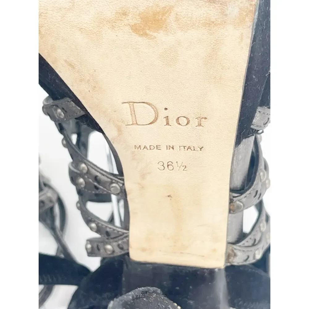 Dior Fall 2009 Runway Galliano Gunmetal Black Studded Caged Sandals EU 36.5